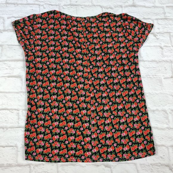 TNO plus size shirt hi low roses black pink floral print short sleeve sz 2X - Picture 2 of 4
